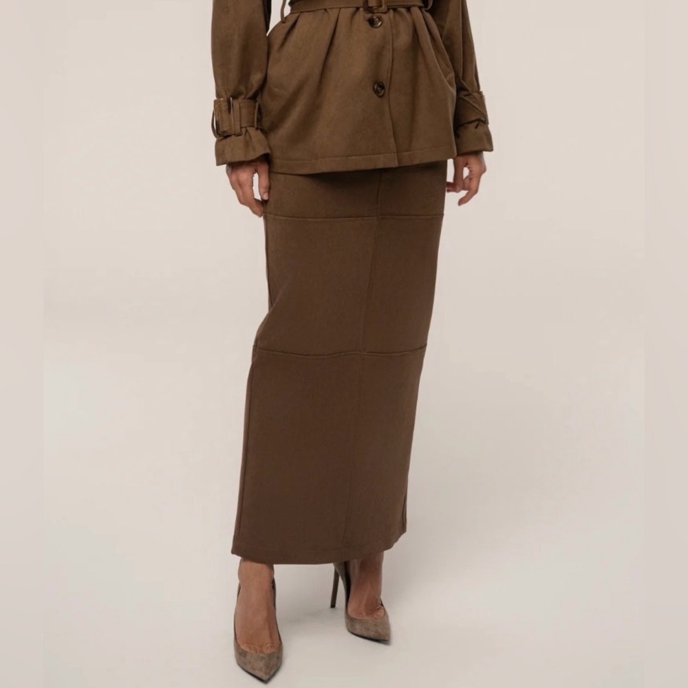 JLUXLABEL CHOCOLATE JOY SUEDE MAXI SKIRT NWT